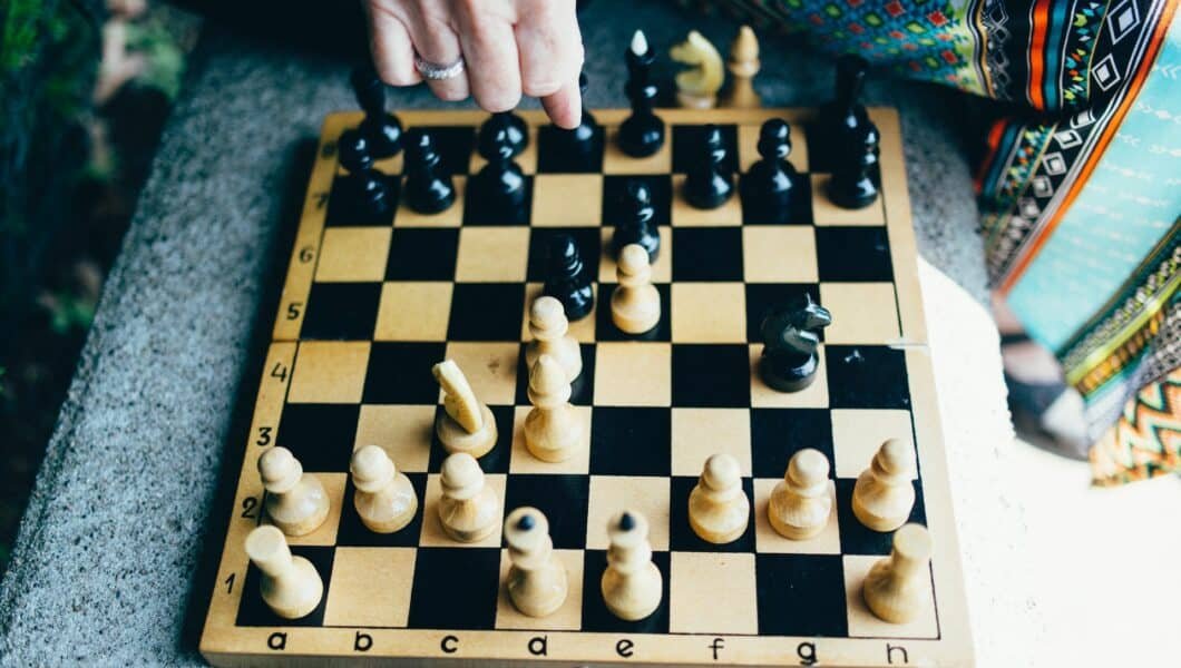 a player studying a chess position
