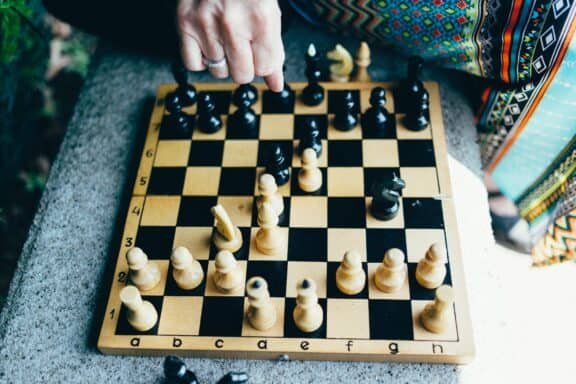 a player studying a chess position