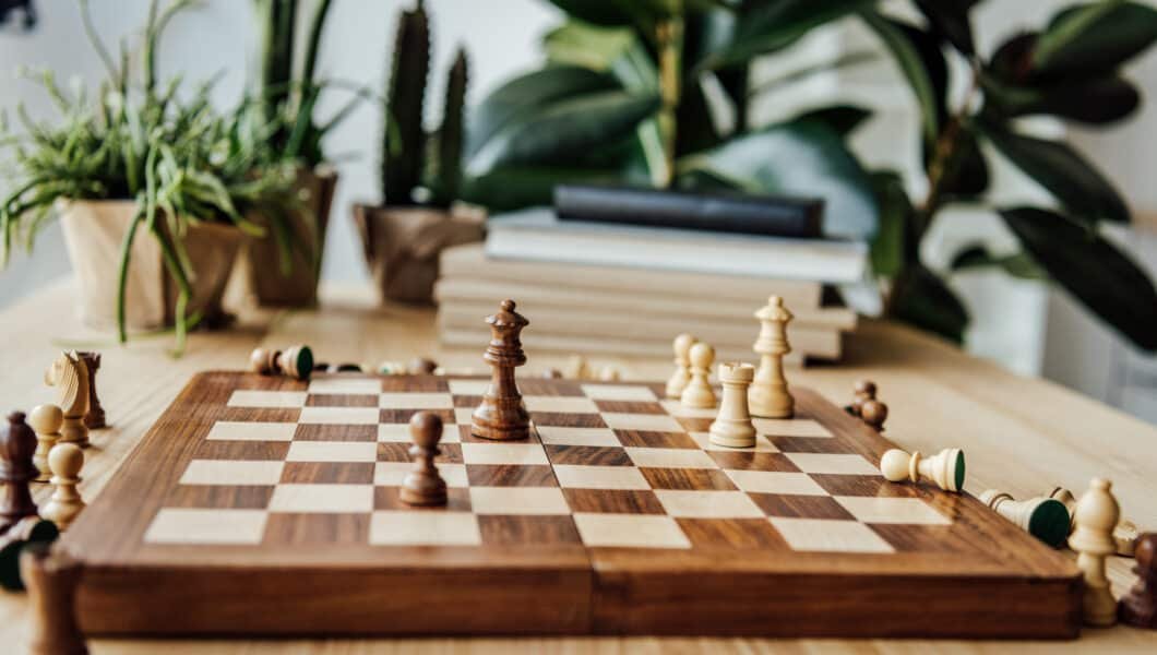chessboard and pieces during the game at home